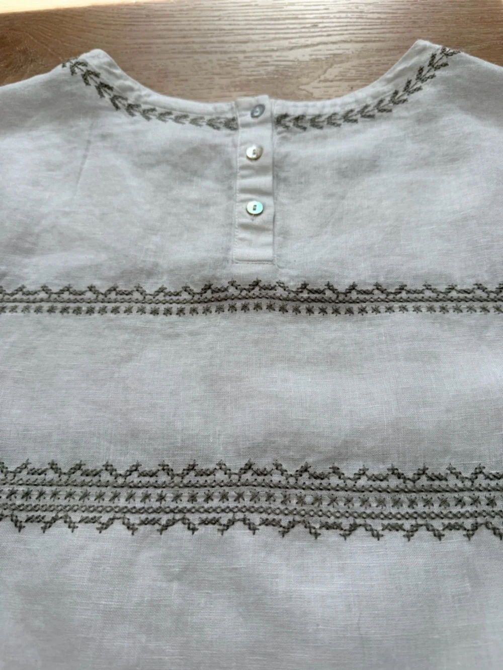 NWOT NEW J.Jill Love Linen Embroidered Top Blouse Shirt White/Sage 3/4 Sleeve M - Picture 5 of 9